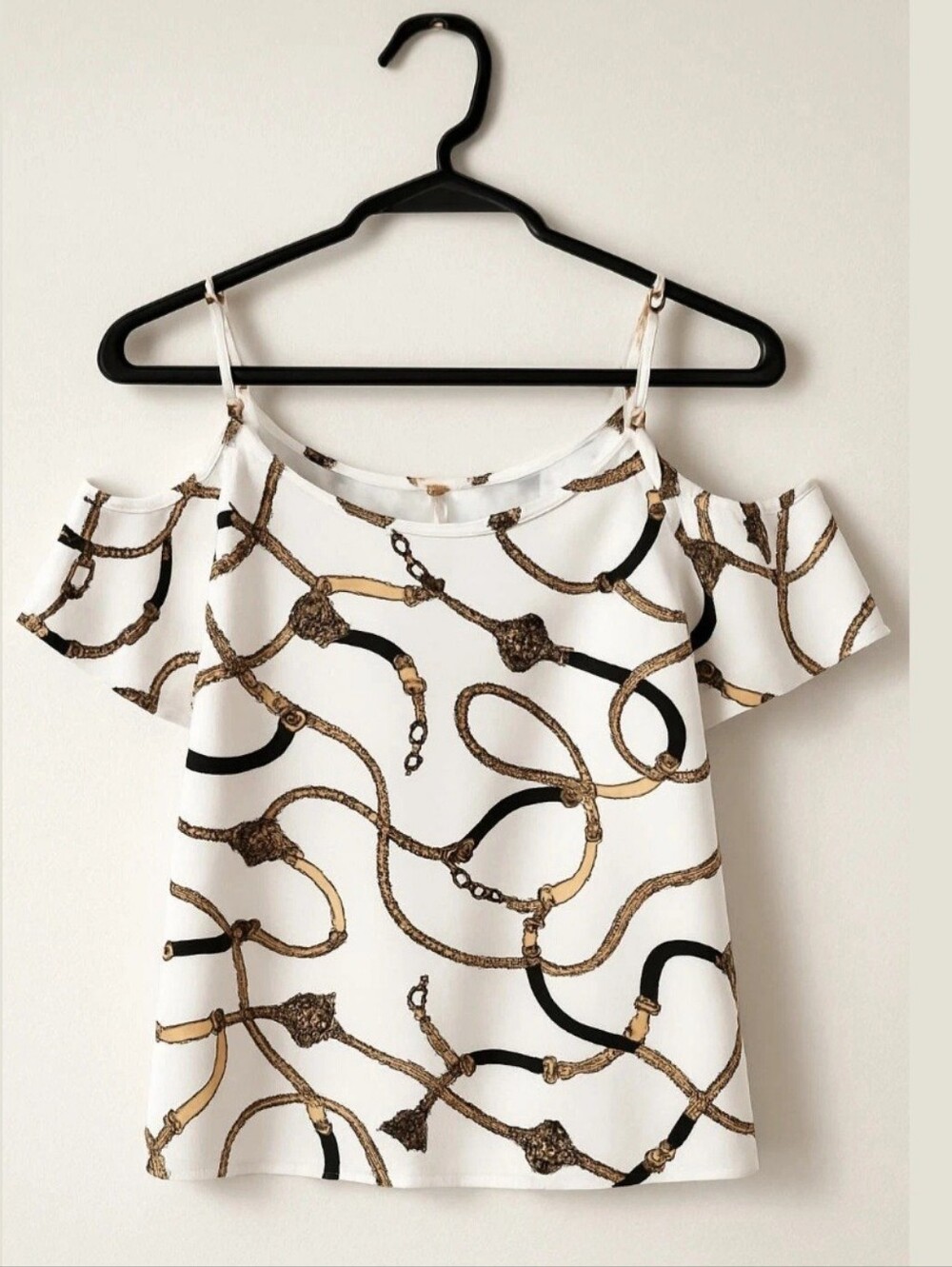 INC International Concepts White Cold-Shoulder Chain-Print Camisole size small